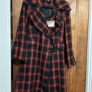 Stunning Plaid Trench Coat - Red and Black